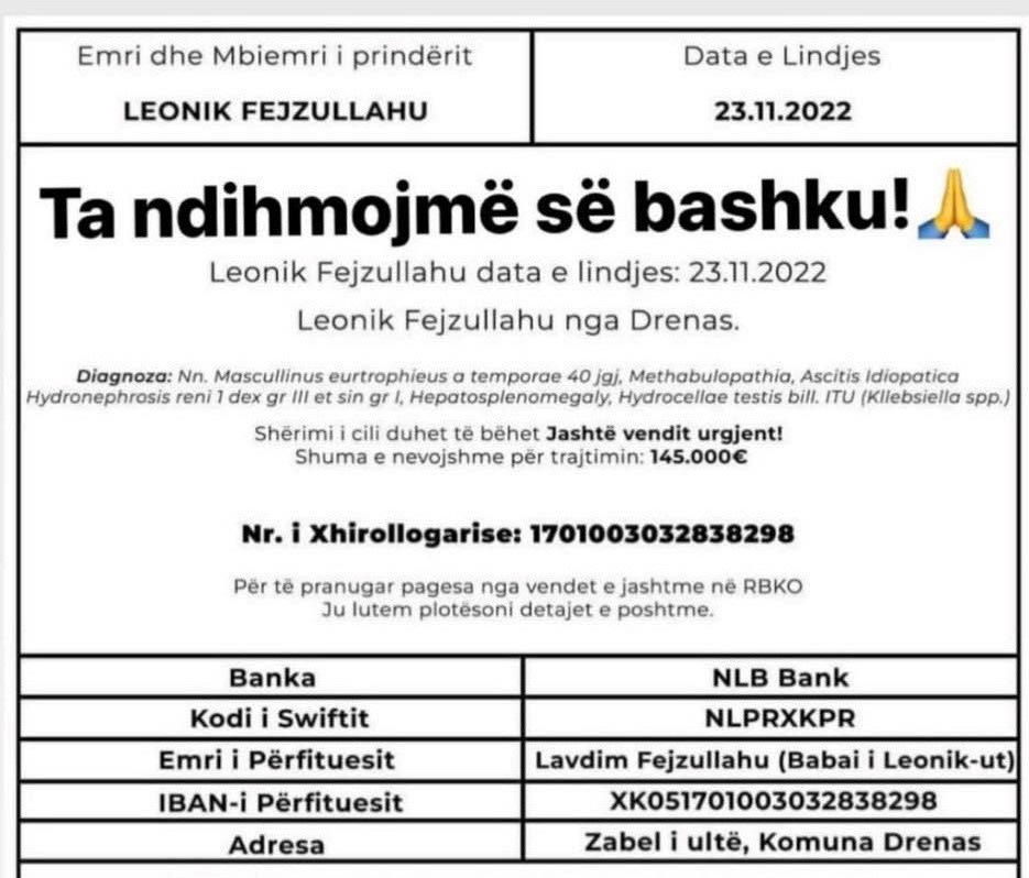 I sapolinduri Leonik Fejzullahu lufton më jetën, kërkon ndihmën e qytetarëve