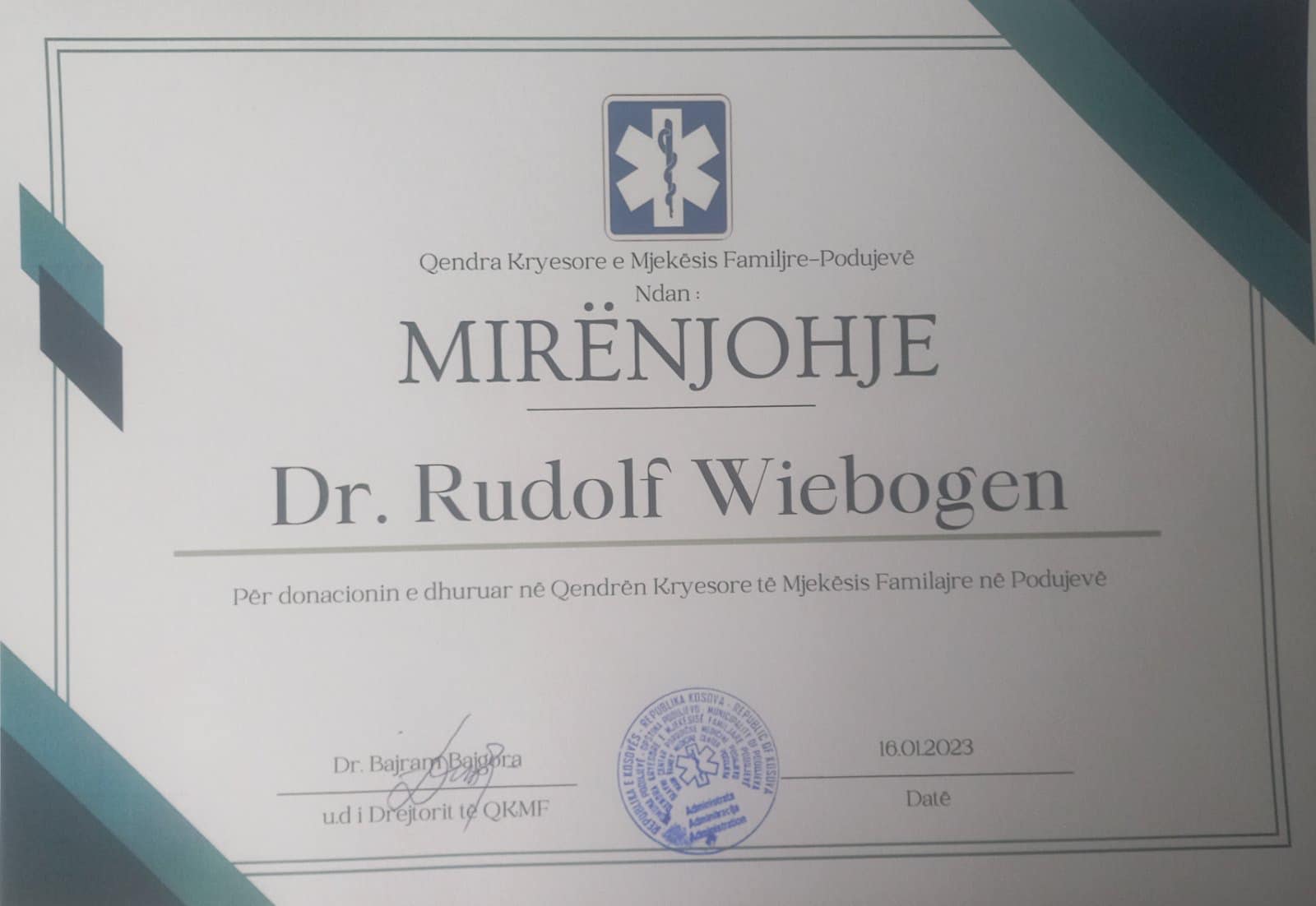 Kryeimami i Podujevës, Bekim Jashari i sjell një tjetër donacion komunës, kësaj radhe disa aparatura