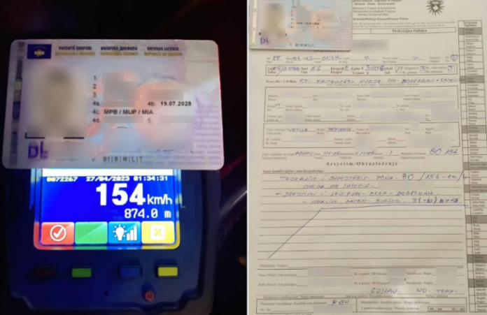 Në zonën 80 voziti 154 km/h, Policia në Gjilan gjobit me 300 euro dhe i merr patentë shoferin ngasësit