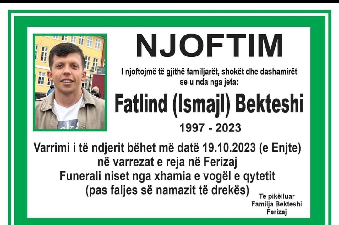 E dhimbshme: Ndërron jetë në moshë të re, Fatlind Bekteshi