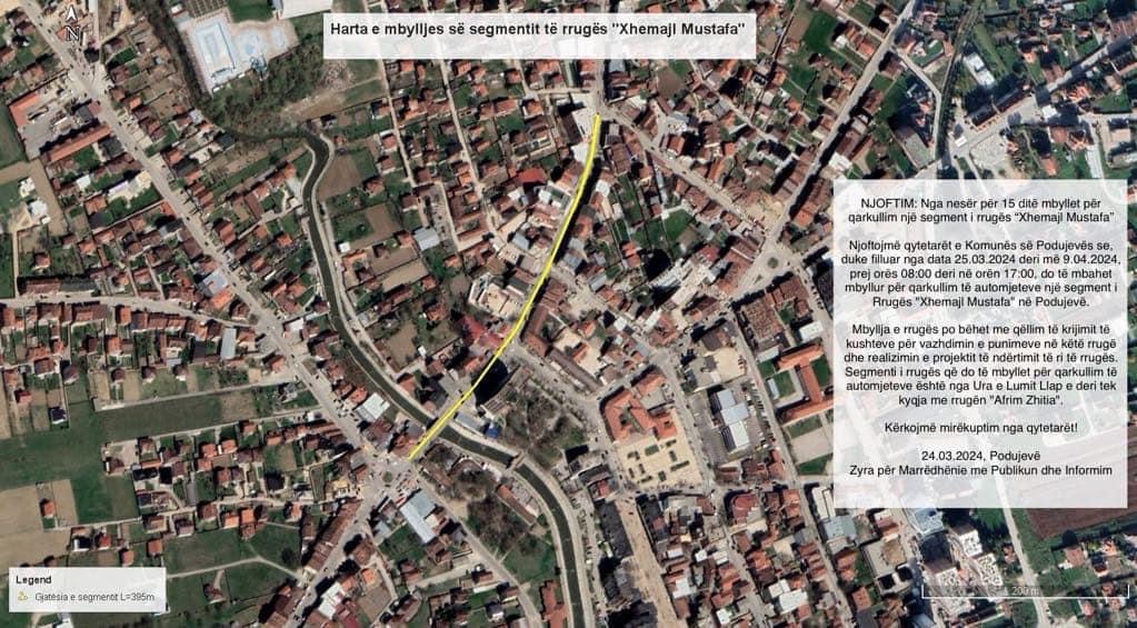 NJOFTIM: Nga nesër për 15 ditë mbyllet për qarkullim një segment i rrugës “Xhemajl Mustafa”