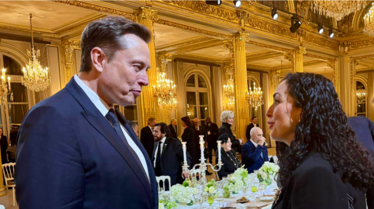 Vjosa Osmani në Francë, shfaqet duke biseduar me Elon Musk
