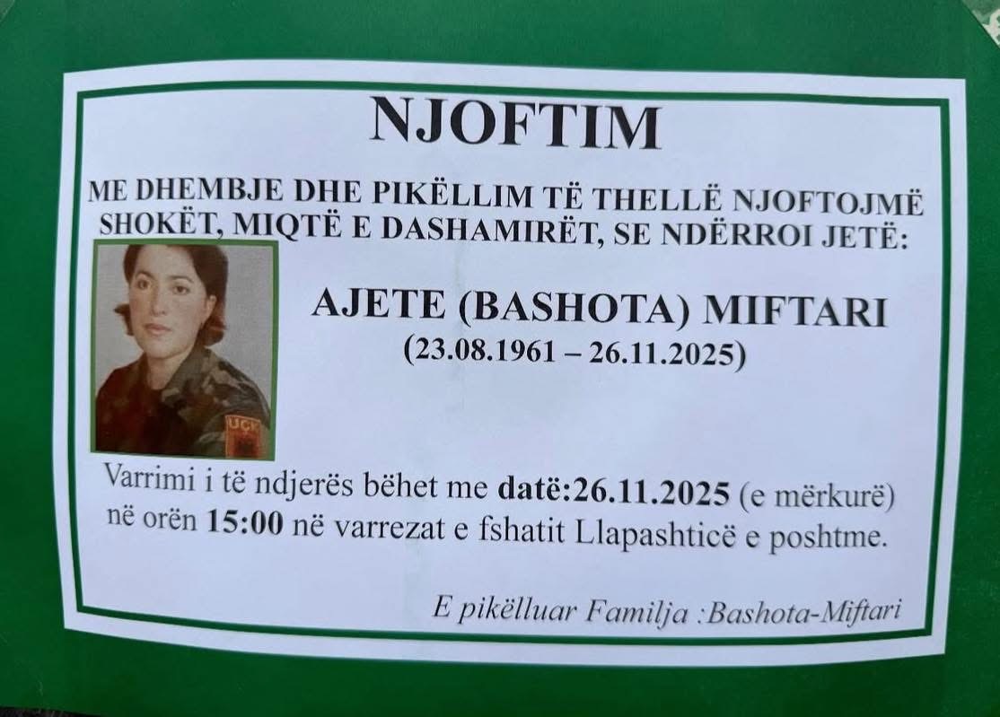 Podujevë; Ndërron jetë ish-ushtarja e UÇK’së